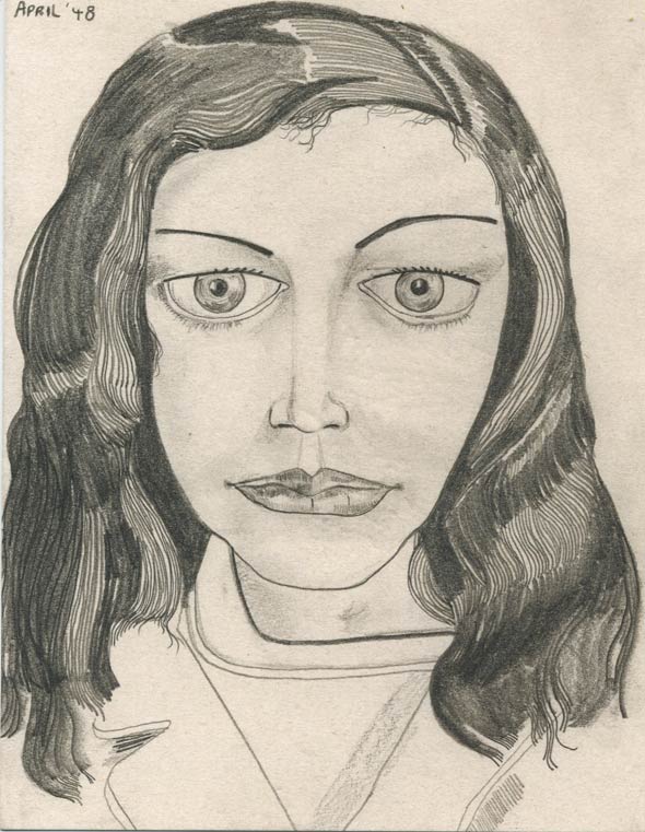  Lucian Freud: "Dark Coat II", 1948 Pencil on paper, 11 3/8 x 8 3/8 in. © The Lucian Freud Archive